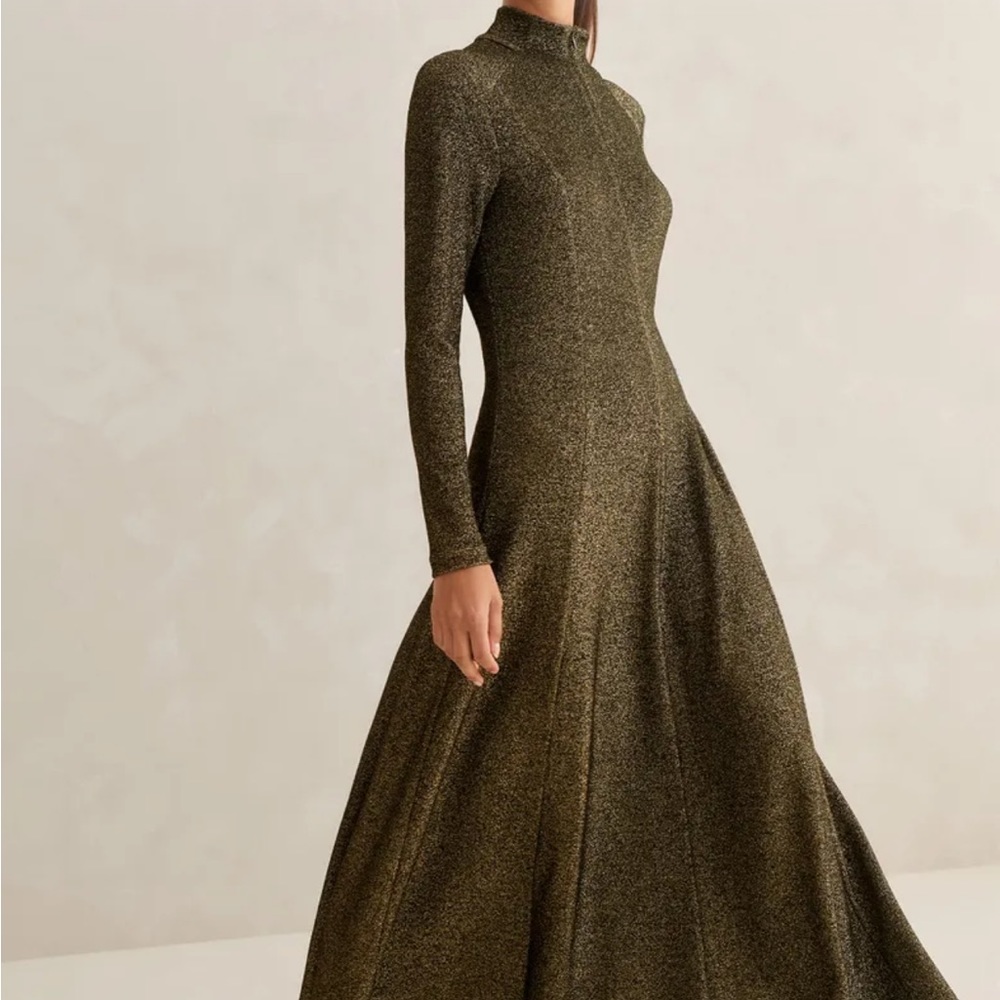 ME+EM Metallic Long Sleeve High Neck Maxi Dress
in Metallic Stretch Jersey